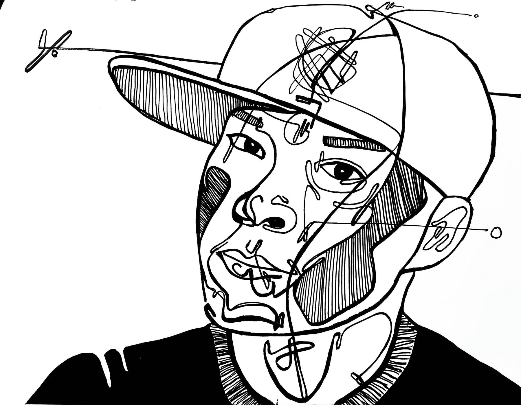 Ink sigil portrait of DJ Qbert