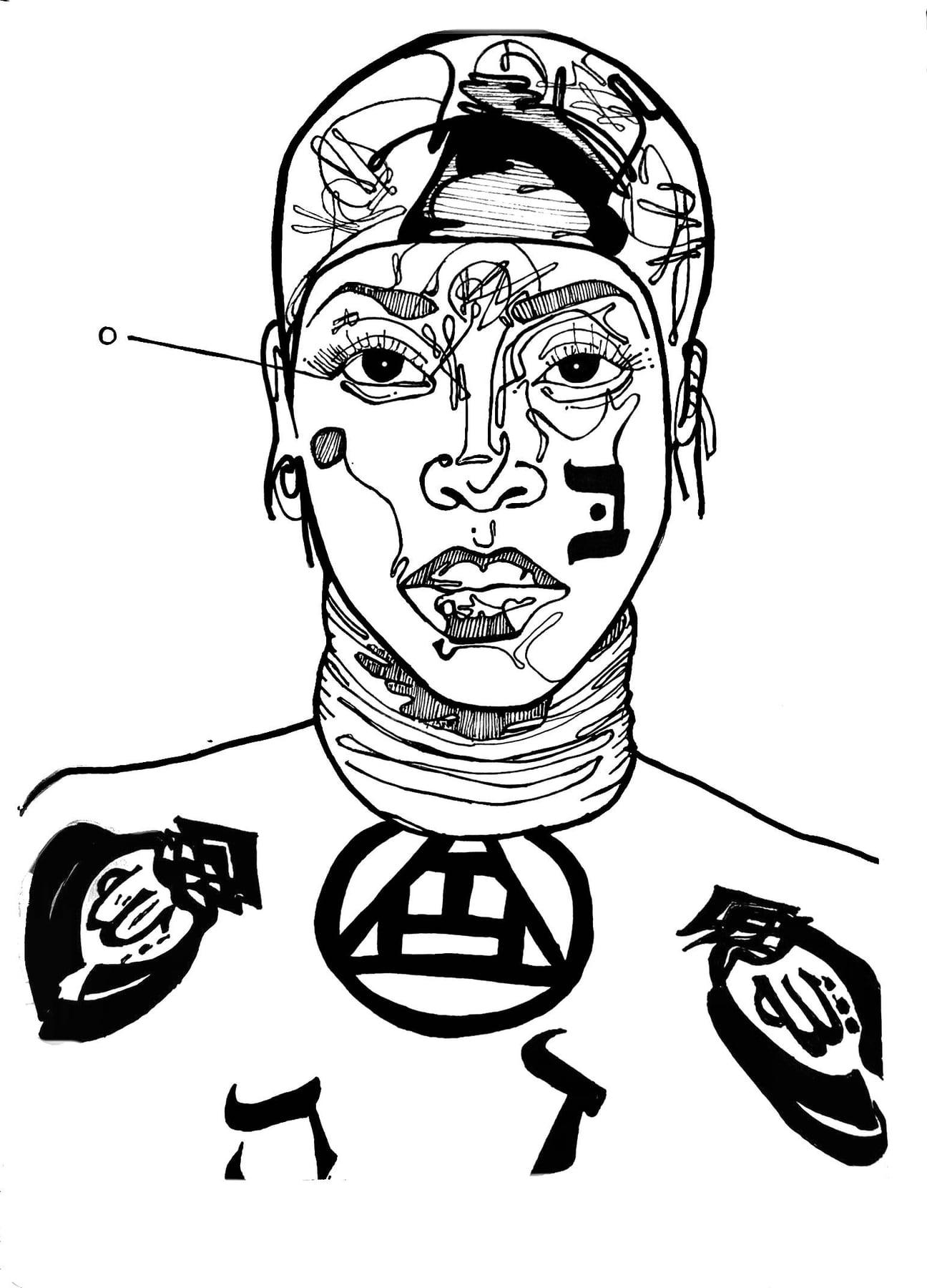 Ink sigil portrait of Erykah Badu