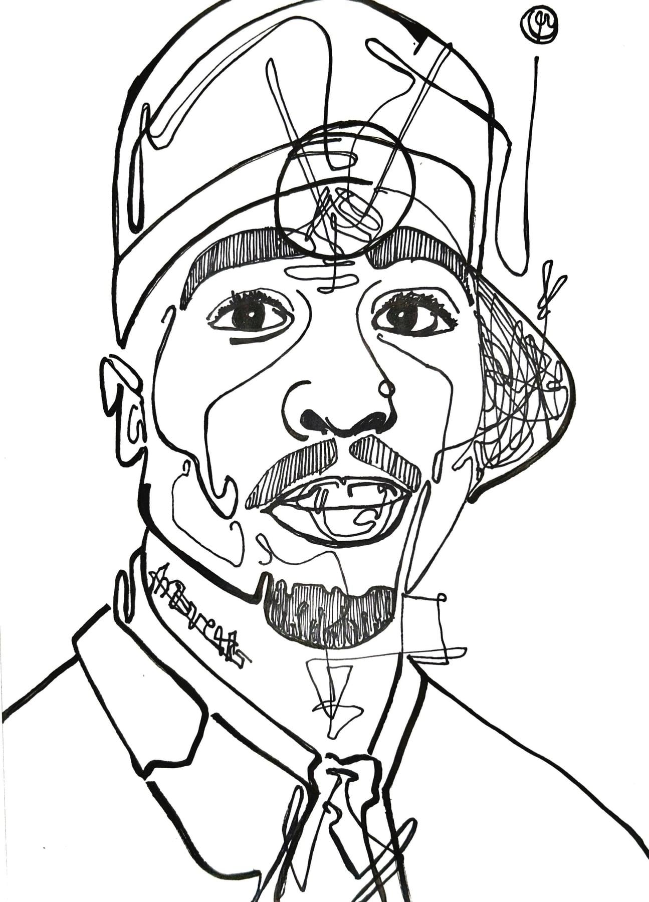 Ink sigil portrait of Tupac Shakur